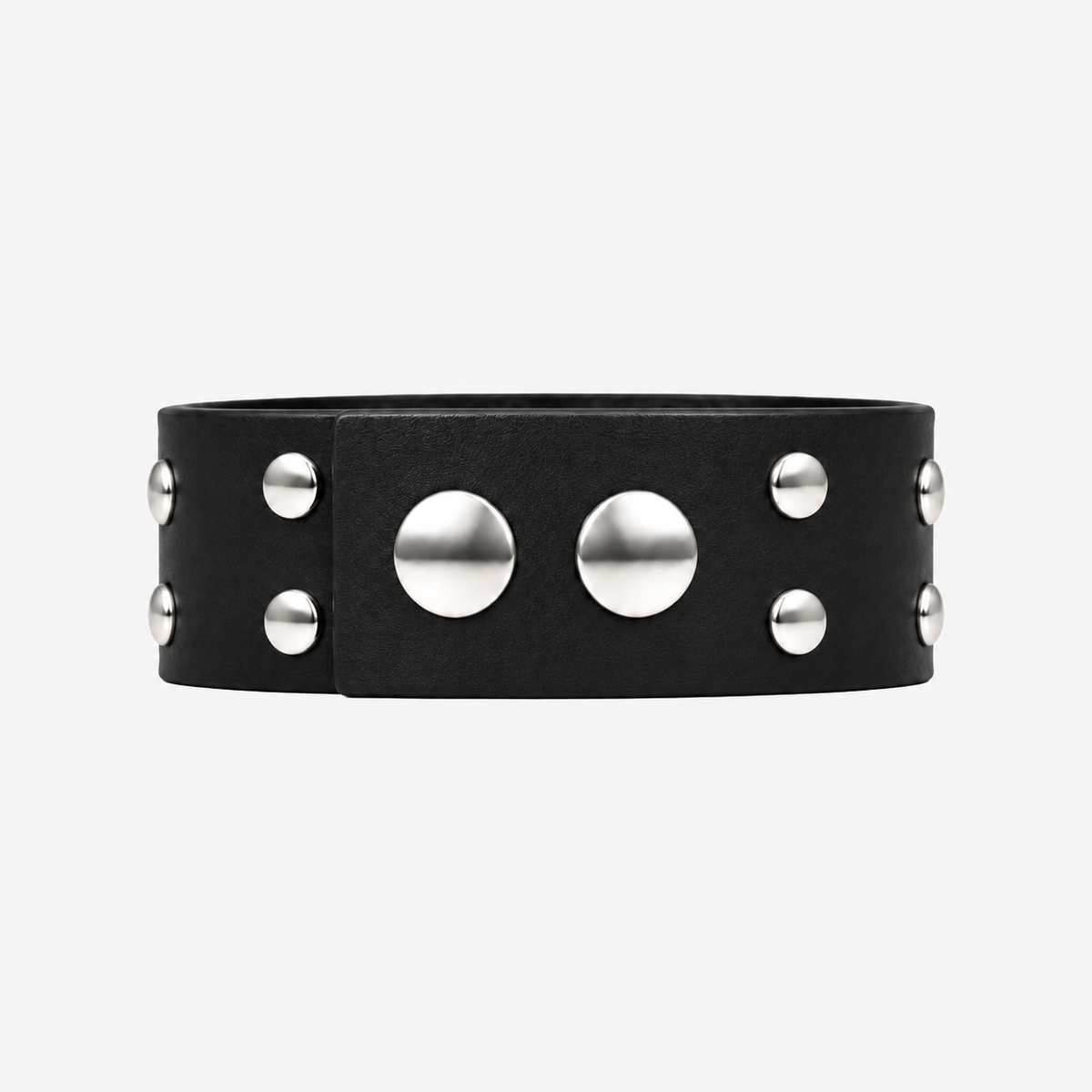STUDDED BLACK LEATHER BRACELET (WIDE, NO STITCHING)