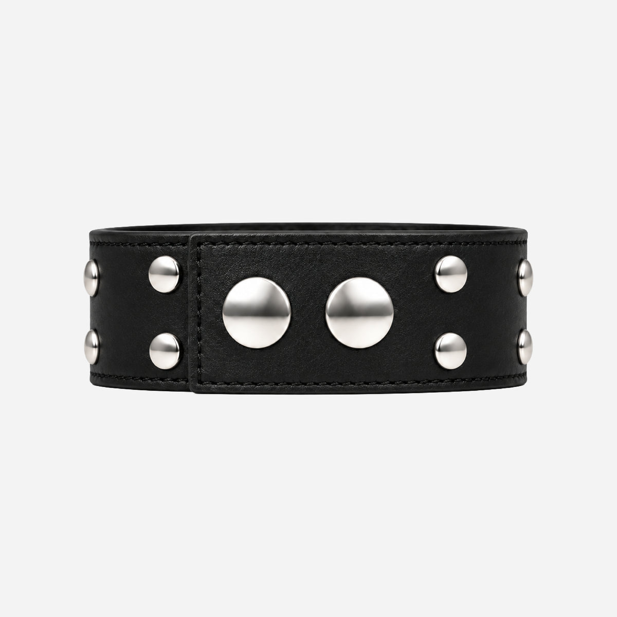 STUDDED BLACK LEATHER BRACELET (WIDE)