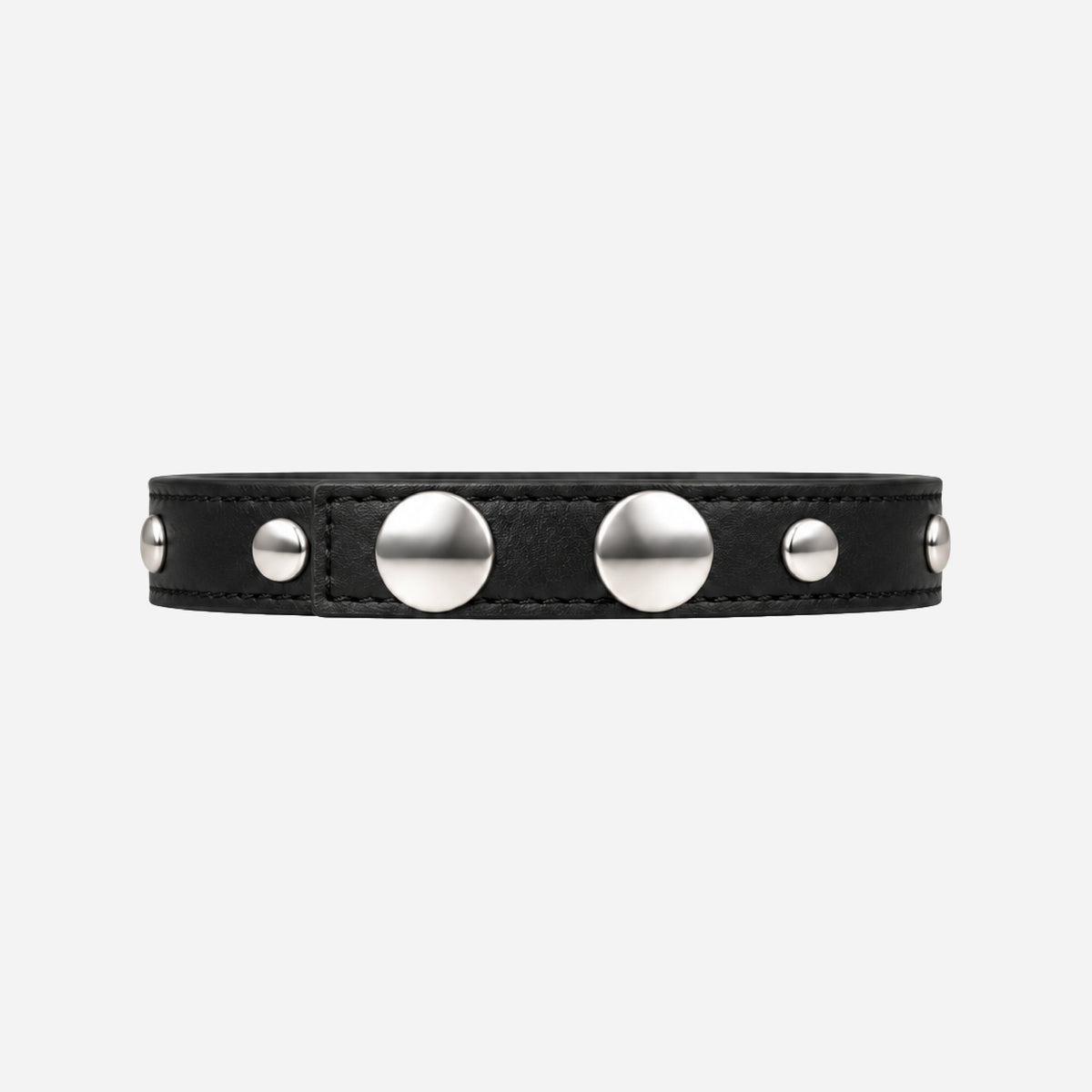 STUDDED BLACK LEATHER BRACELET (SLIM)